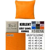 Süet Detaylı Angora Kumaş 2 Adet Kirlent Kılıfı - 35 x 35 cm - Turuncu