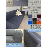 Süet Detaylı Angora Kumaş 3lü Komple Giydirme Kanepe & Çekyat, Bohem, Porto, Vb. Model Koltuk Kilifi - 180 x 240 cm - Antrasit