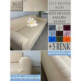 Süet Detaylı Angora Kumaş 3lü Komple Giydirme Kanepe & Çekyat, Bohem, Porto, Vb. Model Koltuk Kilifi - 180 x 240 cm - Bej