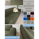 Süet Detaylı Angora Kumaş 3lü Komple Giydirme Kanepe & Çekyat, Bohem, Porto, Vb. Model Koltuk Kilifi - 180 x 240 cm - Haki