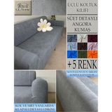 Süet Detaylı Angora Kumaş 3lü Komple Giydirme Kanepe & Çekyat, Bohem, Porto, Vb. Model Koltuk Kilifi - 180 x 240 cm - Koyu Gri