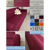 Süet Detaylı Angora Kumaş 3lü Komple Giydirme Kanepe & Çekyat, Bohem, Porto, Vb. Model Koltuk Kilifi - 180 x 240 cm - Mürdüm
