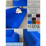 Süet Detaylı Angora Kumaş 3lü Komple Giydirme Kanepe & Çekyat, Bohem, Porto, Vb. Model Koltuk Kilifi - 180 x 240 cm - Parlement Mavisi - Gece Mavisi