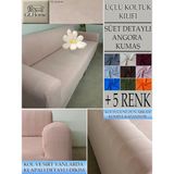 Süet Detaylı Angora Kumaş 3lü Komple Giydirme Kanepe & Çekyat, Bohem, Porto, Vb. Model Koltuk Kilifi - 180 x 240 cm - Pudra