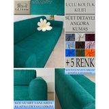 Süet Detaylı Angora Kumaş 3lü Komple Giydirme Kanepe & Çekyat, Bohem, Porto, Vb. Model Koltuk Kilifi - 180 x 240 cm - Zümrüt