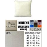 Süet Detaylı Angora Kumaş 4 Adet Kirlent Kılıfı - 40 x 40 cm - Krem