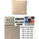 Süet Detaylı Angora Kumaş 4 Adet Kirlent Kılıfı - 55 x 55 cm - Vizon