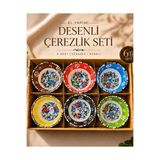 SUFİ TESBİH & ESANS VE HEDİYELİK 6’lı El Yapımı Seramik Çerezlik Lokumluk Sunumluk Seti | Renkli Desenli Kase Seti | Bulaşık Makinesine Uygun