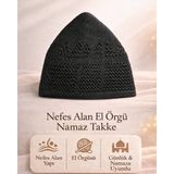 Sufi Tesbih Esans Ve Hediyelik El Örgüsü Nefes Alan Namaz Takke – Günlük ve Namaz Kullanımına Uygun Erkek Takke - Siyah - Siyah-Q7O - Tek Beden