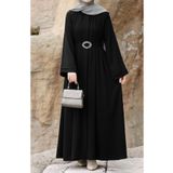suhneva Taşlı Dilşah Abaya Ferace Koyu Siyah