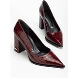 Suins Premium Kevin Model Kadın Kalın Topuklu Kroko Stiletto Ayakkabı - Bordo