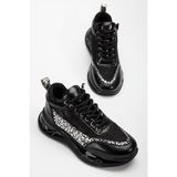 Suins Rowen Model Kadın Leopar Desenli Fileli Spor Ayakkabı Sneaker - Siyah