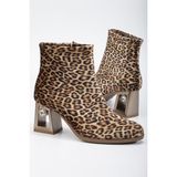 Suins Shoes Leopar Desenli Özel Tasarım Taşlı Fermuarlı Kadın Bot - Karışık