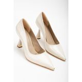Suins Shoes Suins Clair Model Kadın Topuklu Burnu Taşlı Stiletto Ayakkabı - Bej