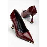 Suins Shoes Suins Clair Model Kadın Topuklu Burnu Taşlı Stiletto Ayakkabı - Bordo
