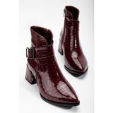 Suins Shoes Suins Elinda Model Özel Tasarım Galvanizli Topuk Kroko Desenli Kadın Bot - Bordo