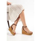 Suins Shoes Suins Guessa Hasır Desenli Kadın Dolgu Taban Sandalet Ayakkabı - Ten