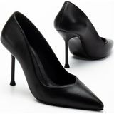 Suins Shoes Suins Hakiki Deri Morgen Model Kadın Ince Topuklu Stiletto Ayakkabı - Siyah