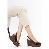 Suins Shoes Suins Jensy Hasır Desenli Kadın Dolgu Taban Sandalet Ayakkabı - Kahve