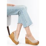 Suins Shoes Suins Jensy Hasır Desenli Kadın Dolgu Taban Sandalet Ayakkabı - Ten