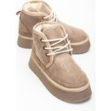 Suins Shoes Suins Stein Model Içi Komple Kürklü Bağcıklı Siyah Taba Ten Kadın Bot - Vizon