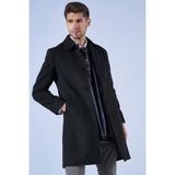Suitmen Bebe Yaka Uzun Kaşe Kaban Siyah - L