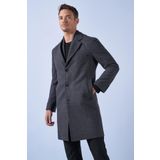 Suitmen Mono Yaka Fitilli Uzun Kaşe Kaban Gri