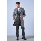 Suitmen Mono Yaka Uzun Kaşe Kaban Koyu Gri