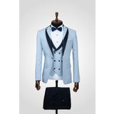 Suitmen Smokin Damatlık Yelekli Takım Elbise Buz Mavisi BUZ MAVİSİ 44