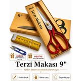 Suji Terzi Kesim Makas + Suji Şerit Mezura + Metal Metal Makas Aura Online - KIRMIZI 9 NO