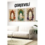 Şükür - Sabır - Tevekkül Yazılı 3'lü Çerçeveli Tablo Seti CRV1231 (42x62, Çerçeveli)