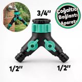 Sulama (3/4 İnç) Dişi Dişli Musluk Adaptörü Vanalı Çift Yönlü Çoğaltıcı 1/2 İnç Hortum Çıkış Uyumlu