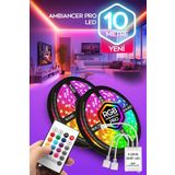 SULED 10 Metre Şerit Led 16 Mod Ambiyans Ortam Işığı Tak Çalıştır Kumandalı Trafolu Rgb Şerit Işık