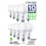 SULED 12w Led Ampül 10'lu Paket E27 Beyaz Işık Güçlü Aydınlatma Smd Led 6500k Tasarruflu Lamba