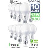 Suled 12W LED Ampül E27 10'lu Paket Beyaz Işık 1080LM Smd LED 6500K Tasarruflu Lamba