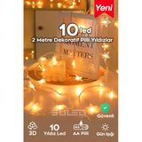 SULED 2 Metre Pilli 10 Yıldız Kristal Led Işık Dekor Süsleme Işığı İç ve Dış Mekan Dekorasyon Parti Süsü
