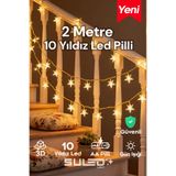 SULED 2 Metre Pilli Potart 10 Yıldızlı Dekoratif Led Işık Pilli Gün Işığı Süsleme Parti Ambiyans.