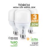 SULED 30w Torch Büyük Ampül 3 Adet Mega Led Işık Tasarruflu Ultra Parlak 6500k Beyaz Işık Büyük Ampül E27