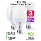 Suled 50W Torch Büyük Ampül 3 Adet Ultra Güçlü LED Işık Tasarruflu 4500LM 6500K Beyaz Işık Büyük Ampül E27