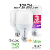SULED 50w Torch Büyük Ampül 3 Adet Ultra Güçlü Led Işık Tasarruflu 6500k Beyaz Işık Büyük Ampül E27