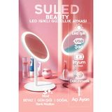 SULED Beyaz Makyaj Aynası 3 Modlu Led Işıklı USB Şarjlı Yuvarlak Taşınabilir Açı Ayarlı Güzellik Aynası