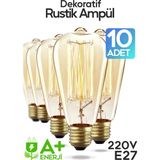 Suled Dekoratif 10'lu Retro Rustik Ampül E27 Standart Duy 220V Ev Cafe Aplik Abajur Tavan Ampülü - Amber