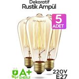 Suled Dekoratif 5'li Retro Rustik Ampül E27 Standart Duy 220V Ev Cafe Aplik Abajur Tavan Ampülü - Amber