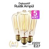 SULED Dekoratif 5'li Retro Rustik Ampül E27 Standart Duy 220v Ev Cafe Aplik Abajur Tavan Ampülü