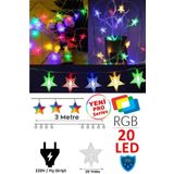 SULED Fişli Rgb Yıldız Led 3 Mt 20 Led Dekoratif Yıldızlı Yılbaşı Cam Ağacı Yılbaşı Süs Led Işık Şerit Led