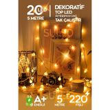 Suled Gün Işığı 5 Metre Top LED 20 LED 220V Fişli Dekoratif Iç ve Dış Mekan Aydınlatma Süsleme Işığı