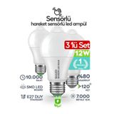 SULED Hareket Sensörlü Led Lamba 3 Adet Ampül Beyaz Işık 12w %80 Tasarruflu Otomatik Yanıp Söner