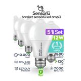 SULED Hareket Sensörlü Led Lamba 5 Adet Ampül Beyaz Işık 12w %80 Tasarruflu Otomatik Yanıp Söner