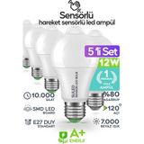 Suled Hareket Sensörlü LED Lamba 5 Adet Ampül Beyaz Işık 12W A++ %80 Tasarruflu Otomatik Yanıp Söner