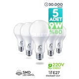 SULED Led Ampül 5 Adet 9w Smd Süper Parlak Led Beyaz Işık 6500k Tasarruflu Lamba